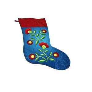 Handmade Blue Floral Christmas Stocking